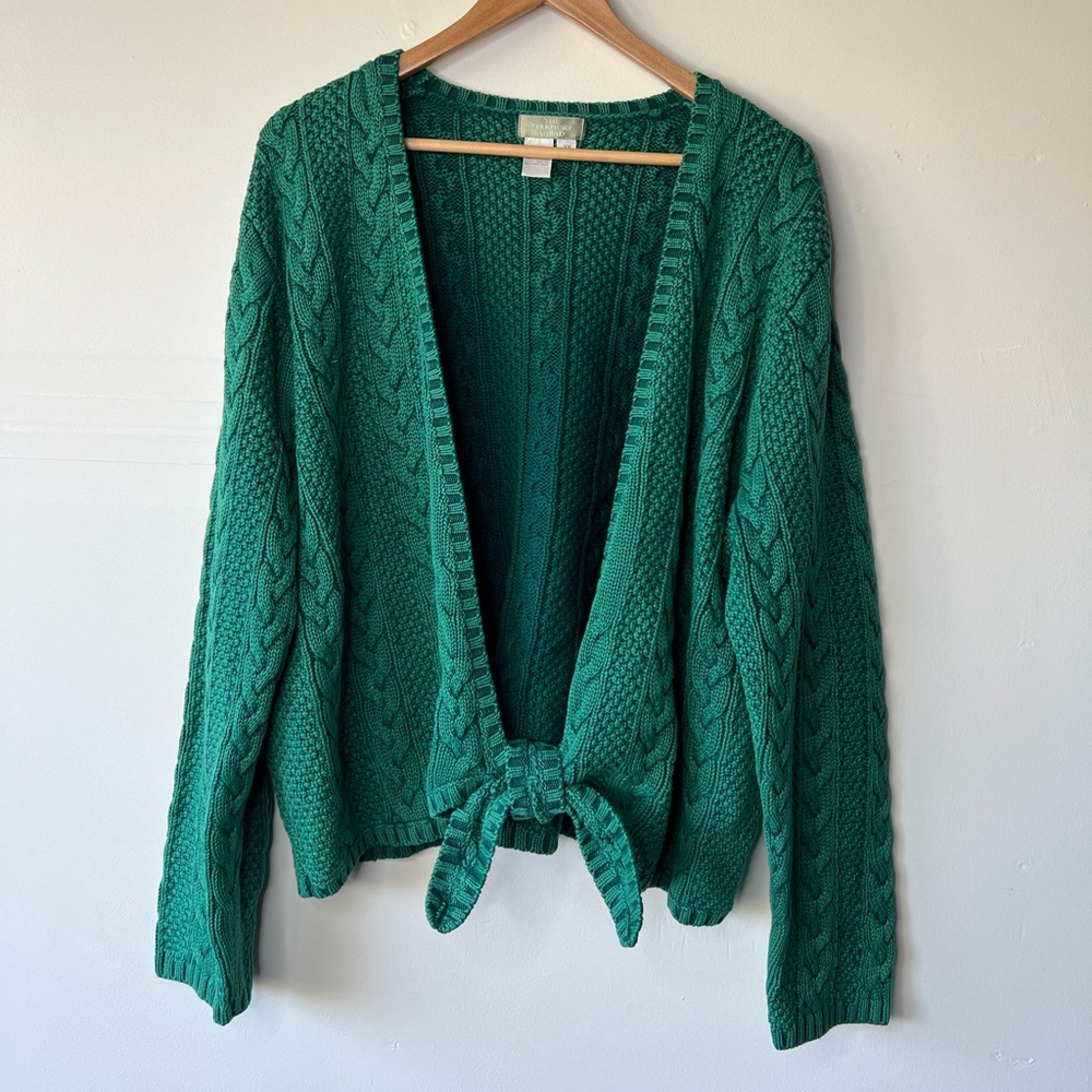 The Territory Ahead Green Open Knit Cotton Cardigan, 2X